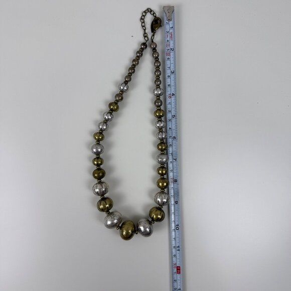 Chunky Beaded Necklace Silver Gold  Two Toned‎ Graduated Mixed Metals 20in - Picture 4 of 4